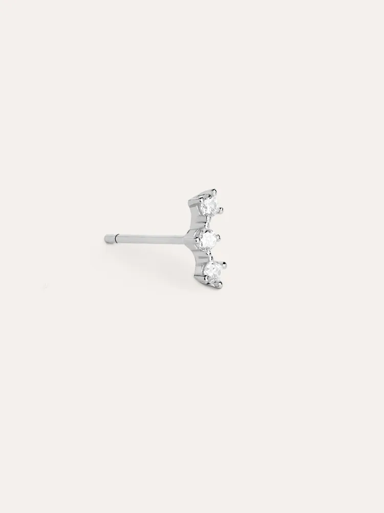 Triple Spark Silver Single Earring