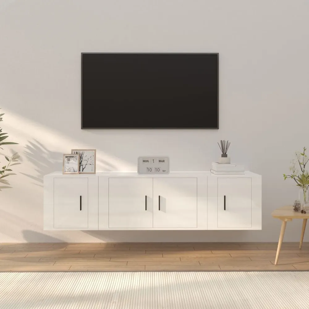 Zware Uitvoering 3-delige Tv-meubelset bewerkt hout hoogglans wit