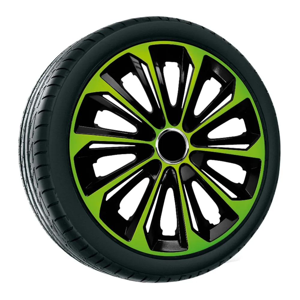All-Season NRM - wieldoppen 14" - zwart met groen - set van 4 stuks - ABS / Duurzaam / Resistant