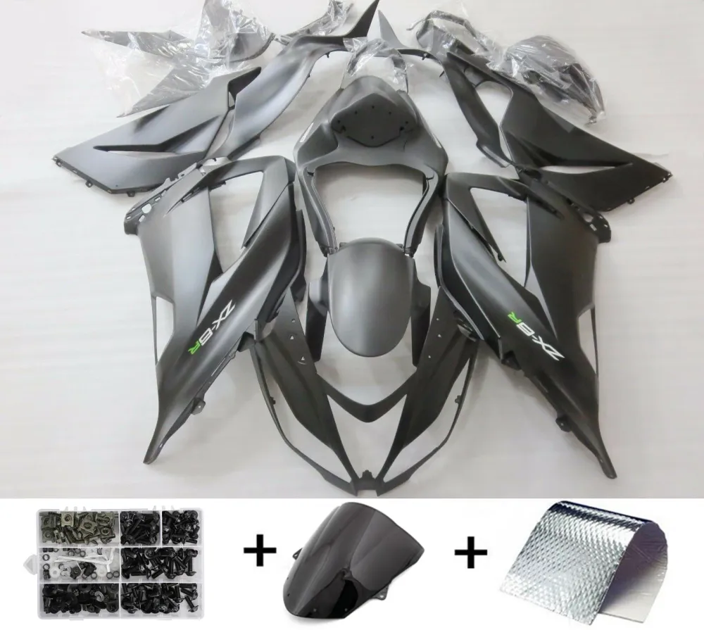 2013-2018 Kawasaki Zx6R Amotopart kuip mat zwart met boutinjectie plastic kit