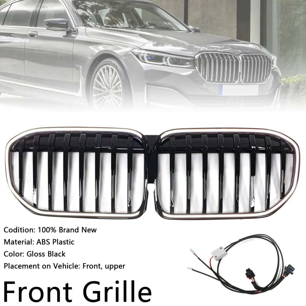2019-2022 BMW 7-serie G12 versie met lange wielbasis Facelift Single Slat Glanzend zwart voorgrillrooster