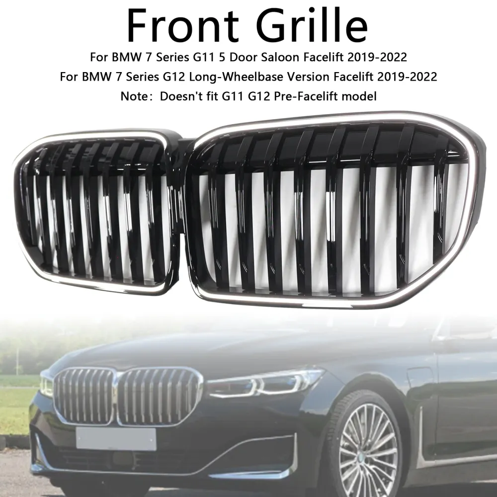2019-2022 BMW 7-serie G12 versie met lange wielbasis Facelift Single Slat Glanzend zwart voorgrillrooster
