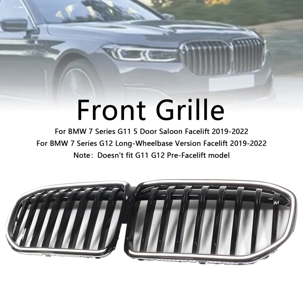 2019-2022 BMW 7-serie G12 versie met lange wielbasis Facelift Single Slat Glanzend zwart voorgrillrooster