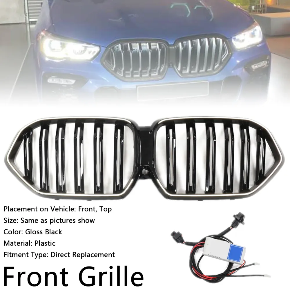 2020-2022 BMW X6 G06 M50i met cameragat Glanzend zwart voorbumperrooster