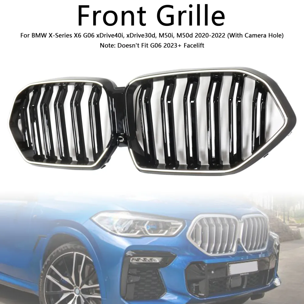 2020-2022 BMW X6 G06 M50i met cameragat Glanzend zwart voorbumperrooster