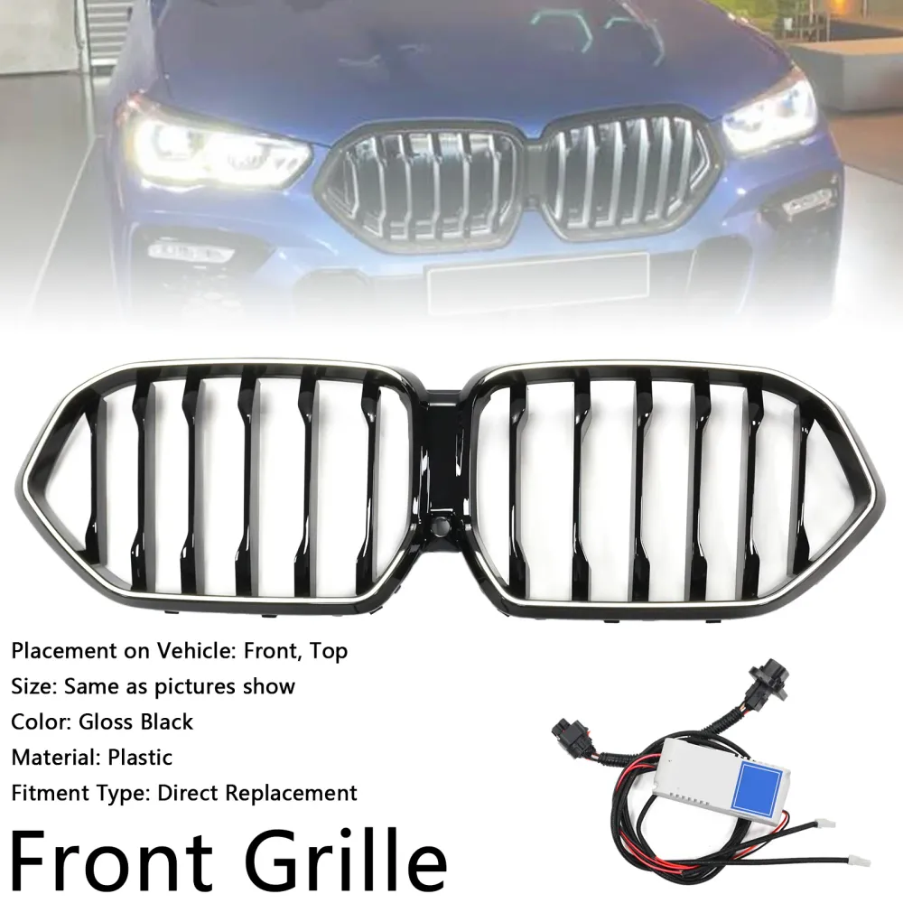 2020-2022 BMW X6 G06 M50i met cameragat, zwarte voorbumpergrille, grill