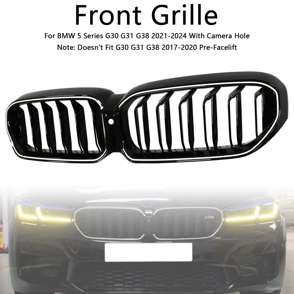 2021-2024 BMW 5-serie G30 G38 Nierengrille met dubbele lamellen, glanzend zwart