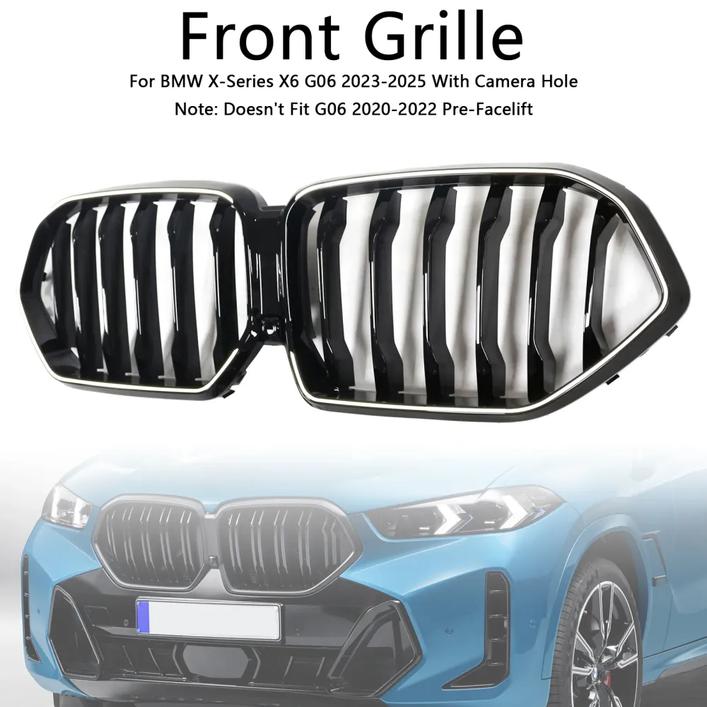 2023-2025 BMW X6 G06 M60i met cameragat, zwarte voorbumpergrille, grill