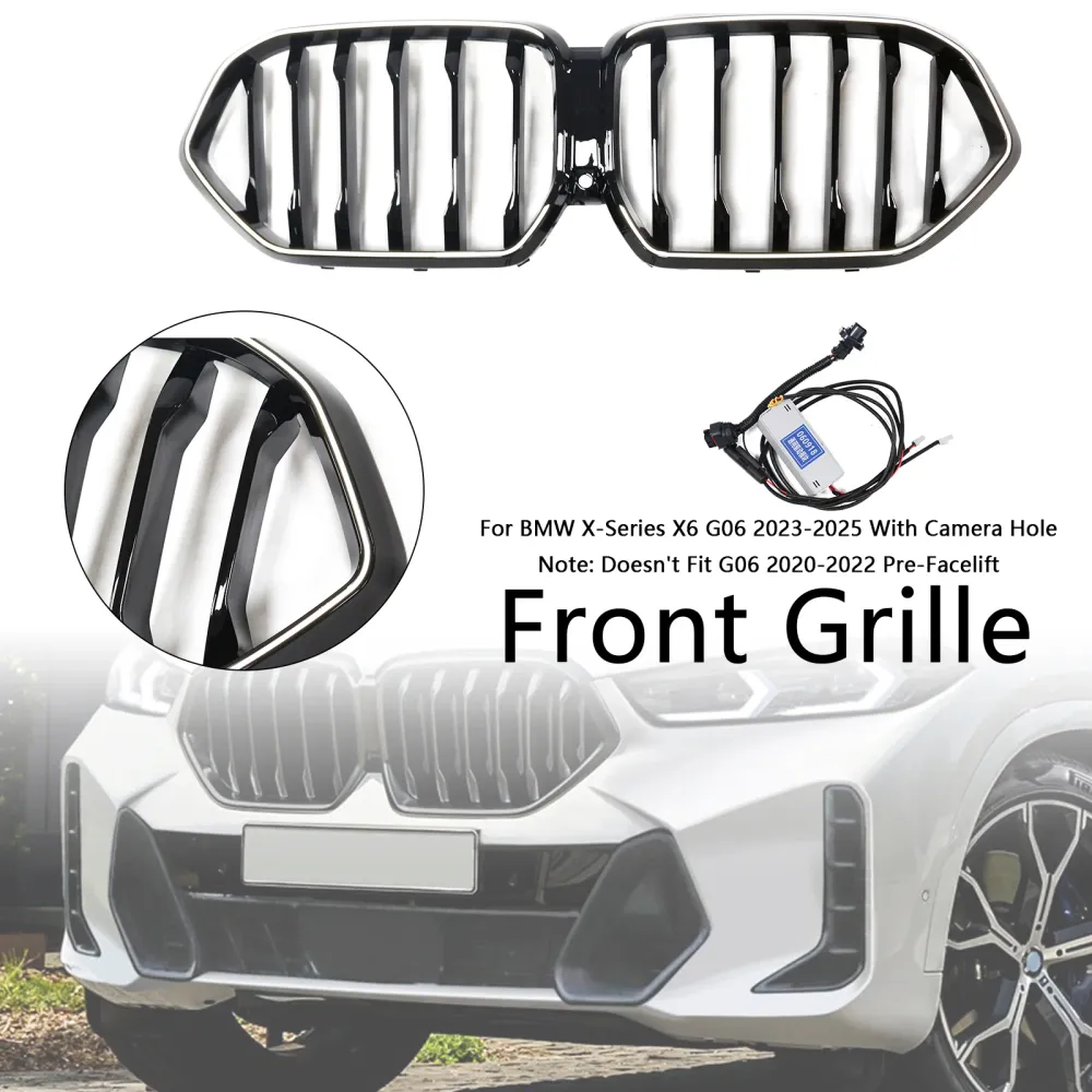 2023-2025 BMW X6 G06 M60i met cameragat, zwarte voorbumpergrille, grill