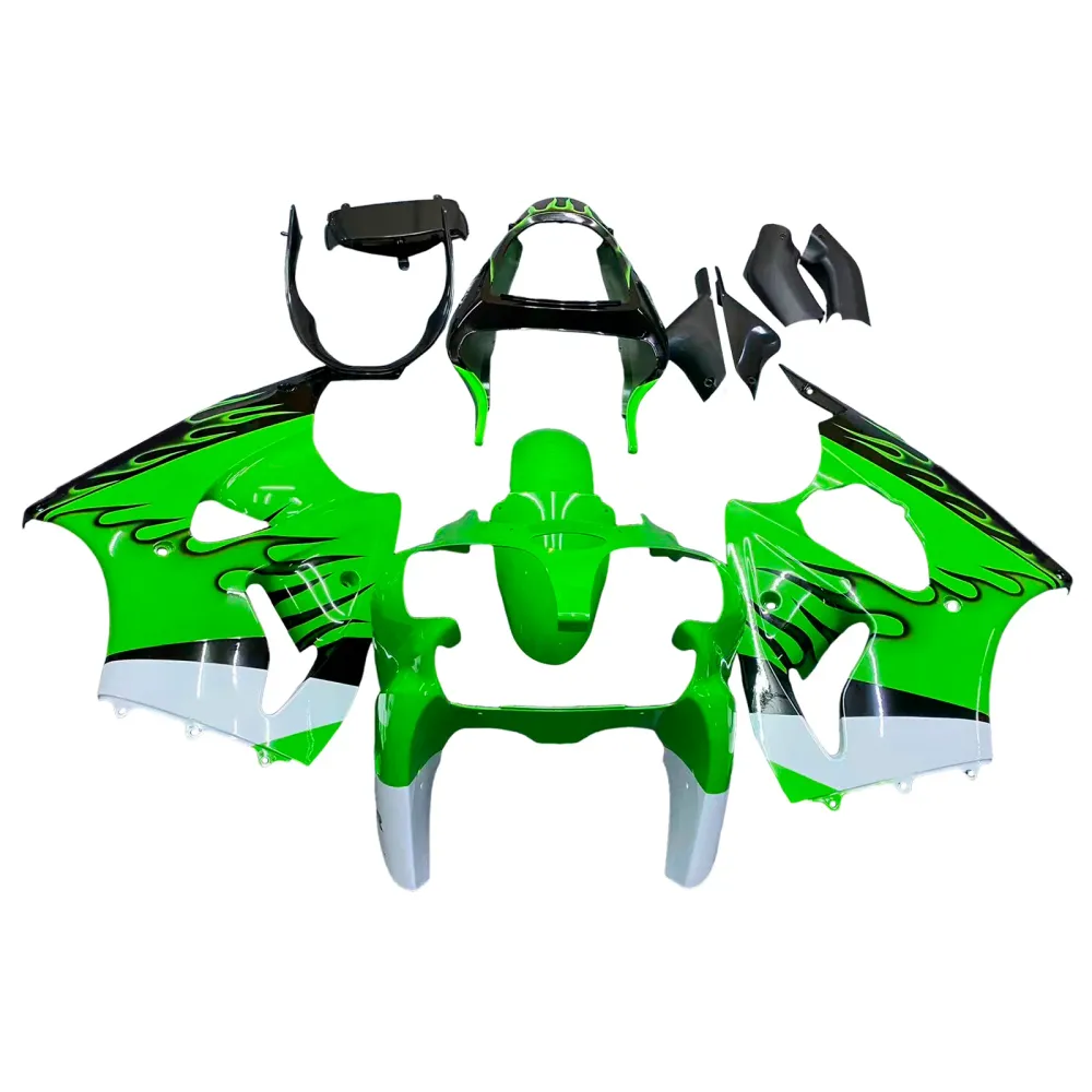 Amotopart 2000-2002 Kawasaki ZX6R 636 & 2005-2008 Kawasaki ZZR600 Black Light Green Fairing Kit