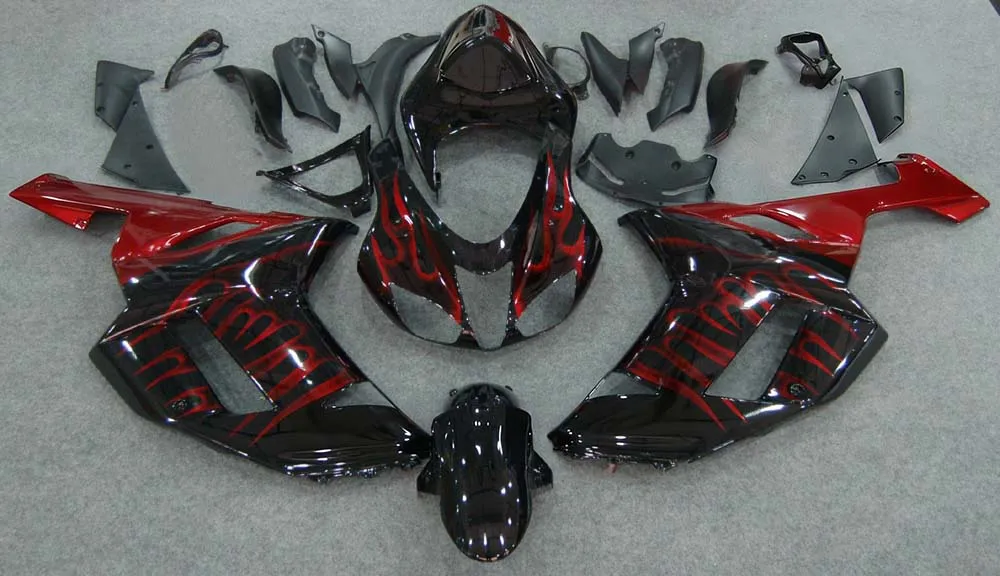 Amotopart 2007-2008 Kawasaki ZX6R 636 Red Flame kuipset
