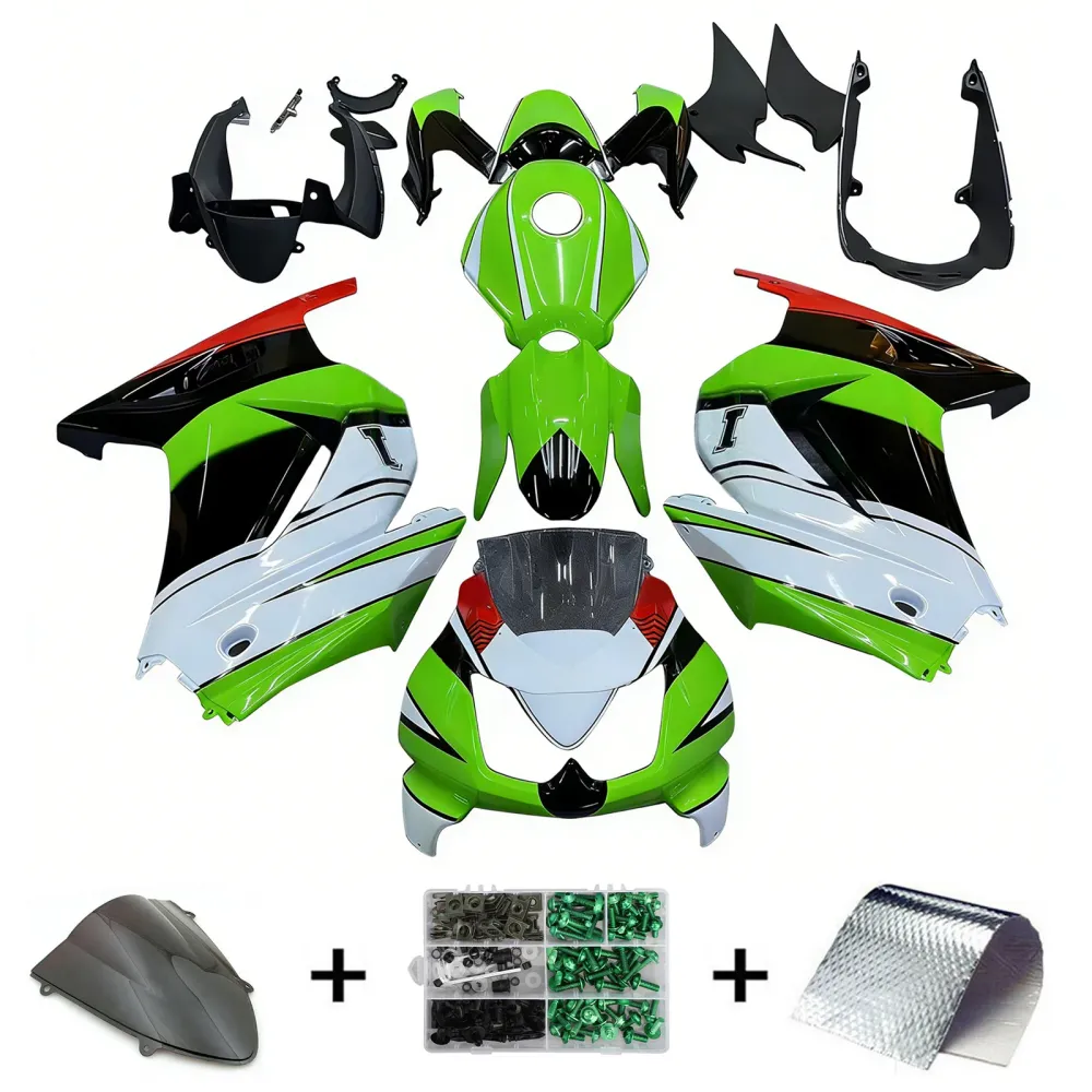 Amotopart 2008-2012 Kawasaki EX250 Ninja250r Black White Green Fairing Kit