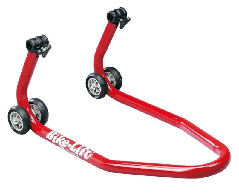 VOORSTE PADDOCKSTAND ROOD MET CONISCHE STEUNEN BIKE LIFT