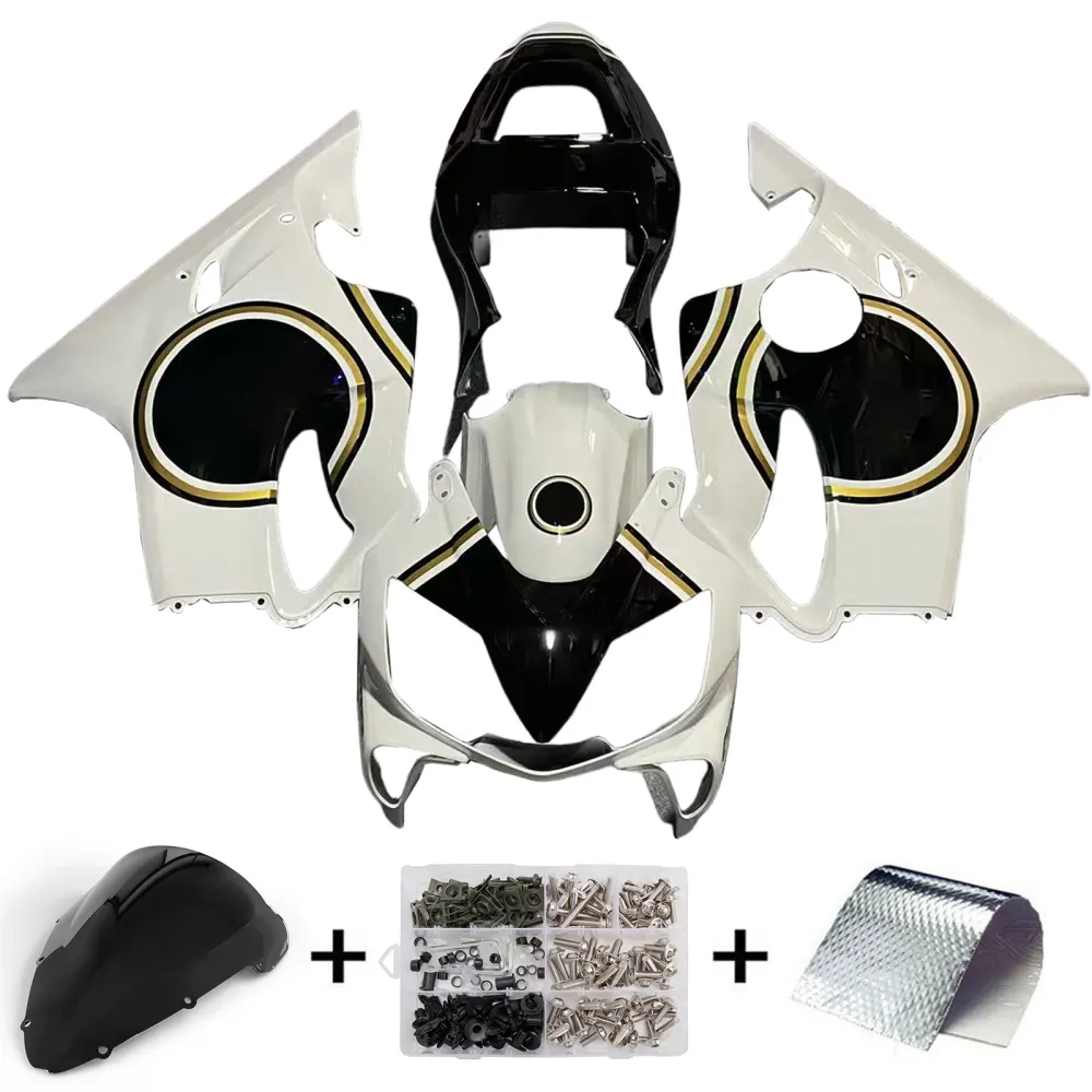 Amotopart 2001-2003 Honda CBR600F4I WIT & BLACK STYLE 2 Lucky Strike Fairing Kit