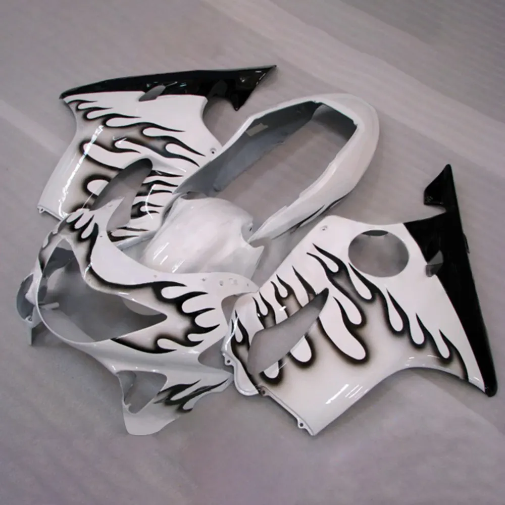 Amotopart motorfietskuipset voor Honda CBR600 F4 1999-2000, wit met zwarte vlamgraphics
