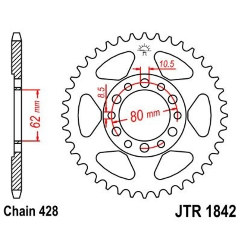 JT SPROCKETS Staal standaard achtertandwiel 1842 - 428
