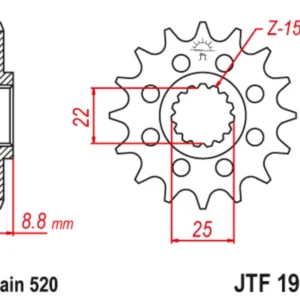 JT SPROCKETS Standaard staal voortandwiel 1901 - 520