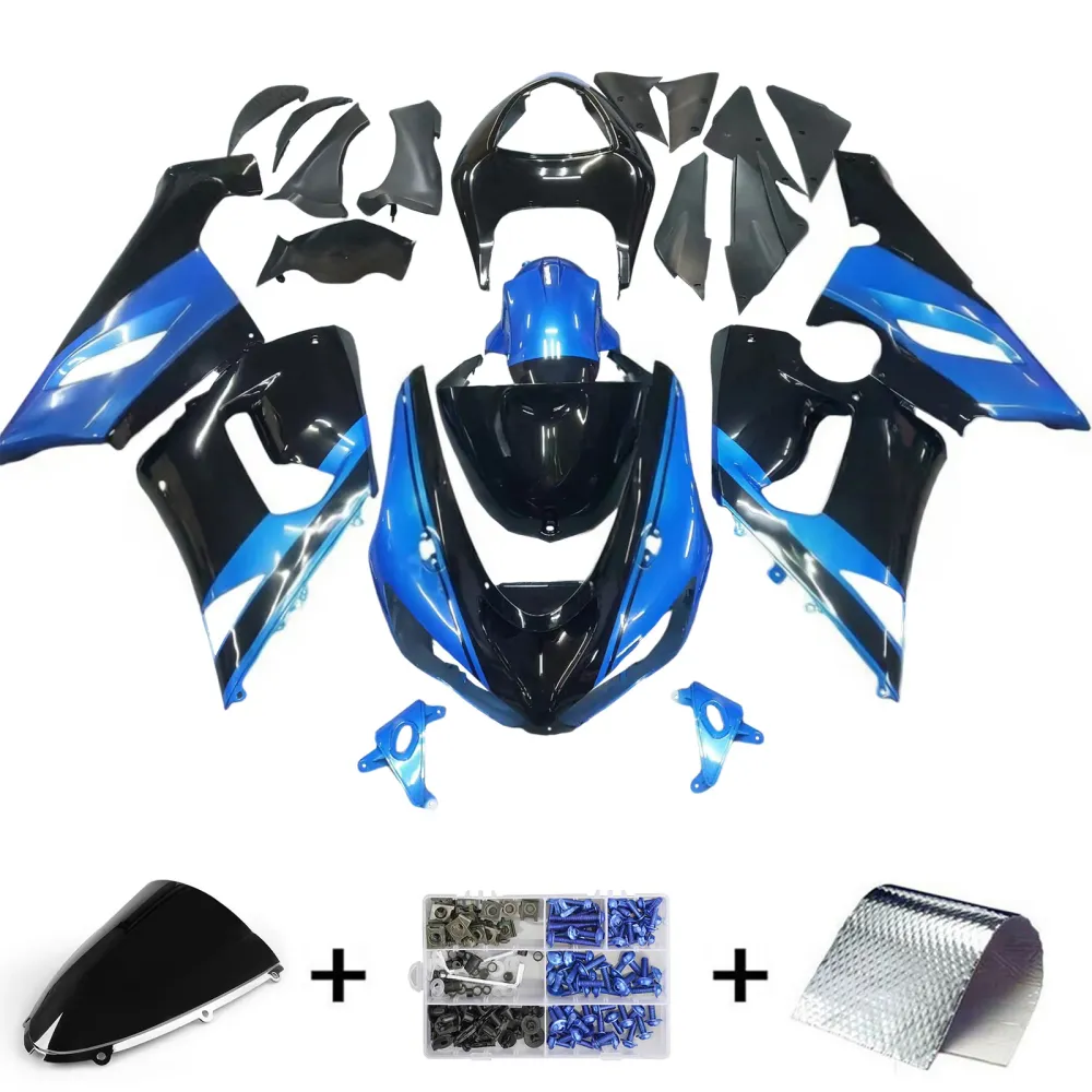 Amotopart 2005-2006 Kawasaki ZX6R 636 Blue & Black Fairing Kit