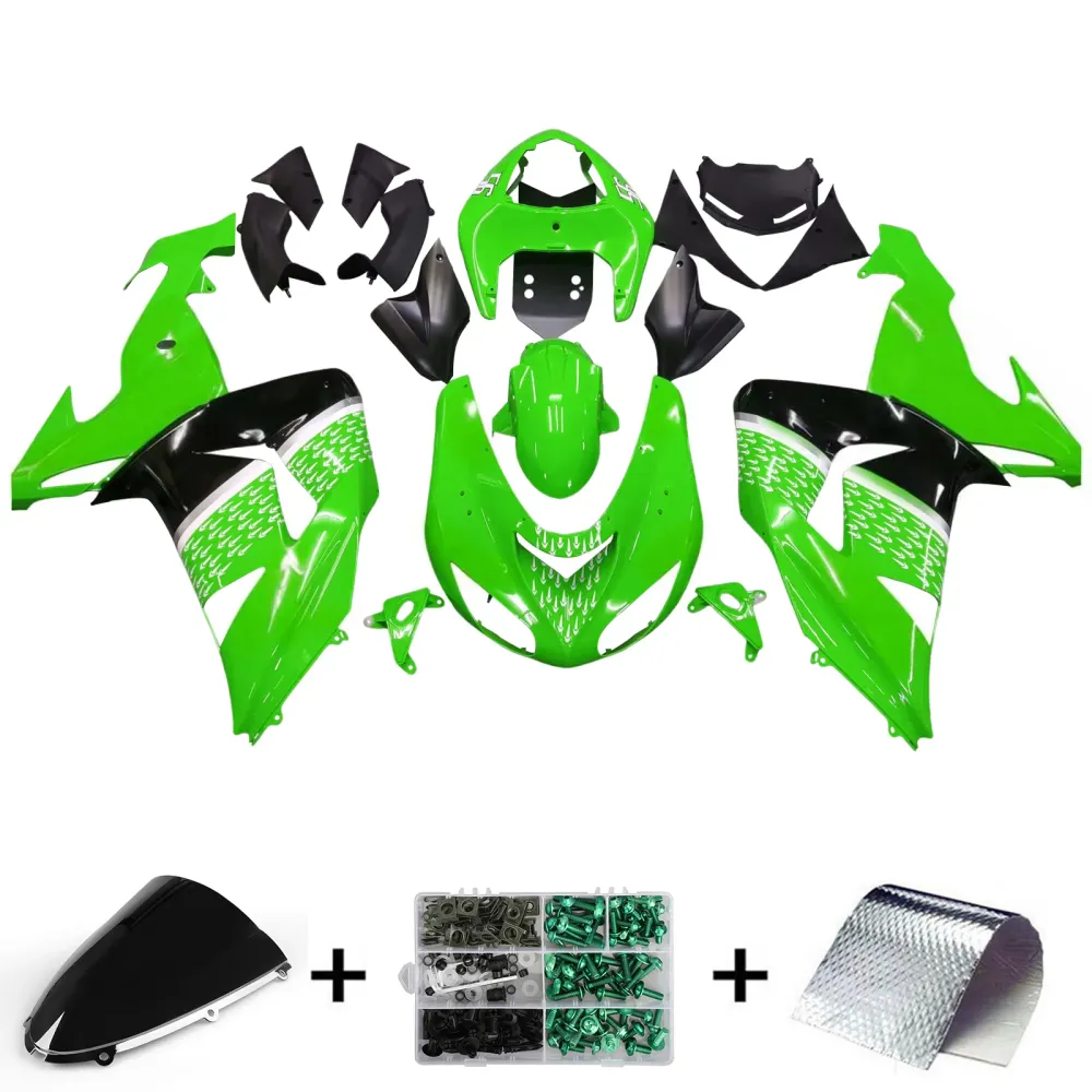 Amotopart 2006-2007 Kawasaki ZX10r Green & Black Fairing Kit