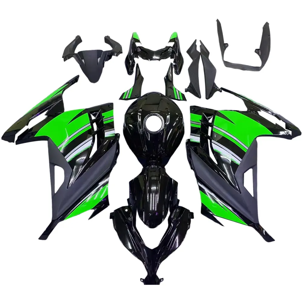 Amotopart 2013-2024 Kawasaki EX300/Ninja 300 Black & Green Styl3 Fairing Kit