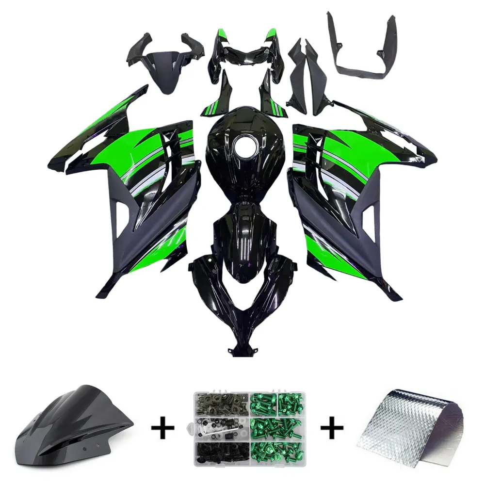 Amotopart 2013-2024 Kawasaki EX300/Ninja 300 Black & Green Styl3 Fairing Kit