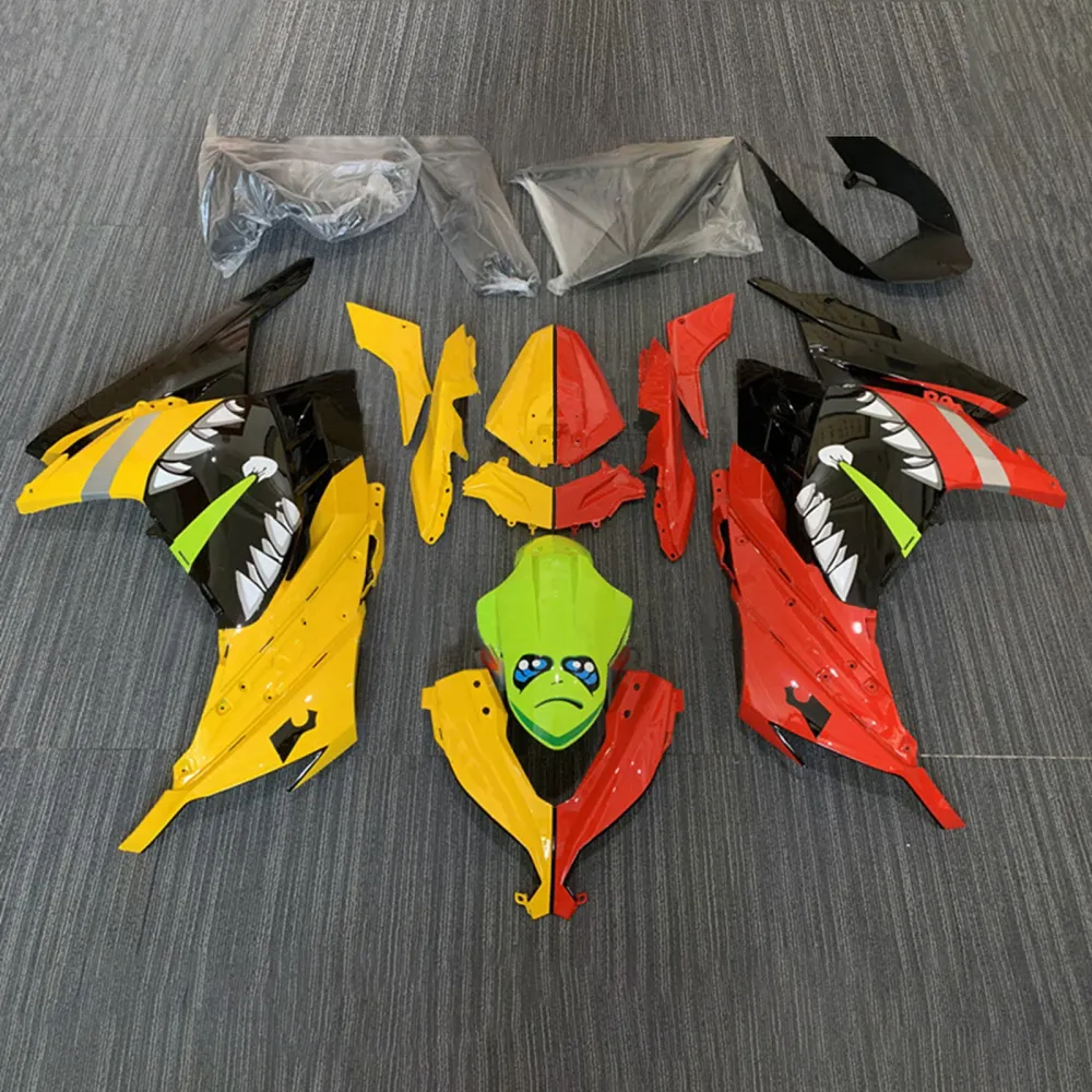 Amotopart 2013-2024 Kawasaki EX300/Ninja 300 Monster Red & Yellow Fairing Kit
