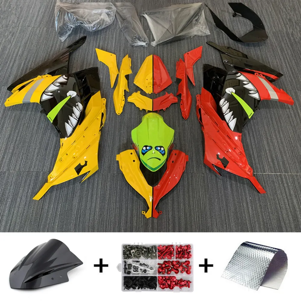 Amotopart 2013-2024 Kawasaki EX300/Ninja 300 Monster Red & Yellow Fairing Kit