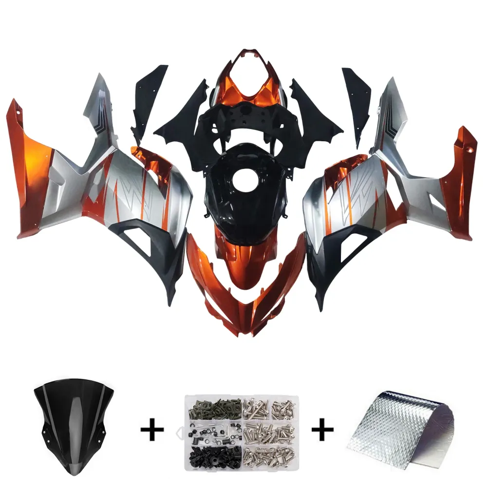 Amotopart Kawasaki EX400/Ninja400 2018-2023 Silver & Orange Fairing Kit