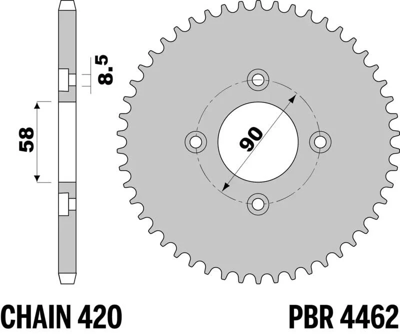 PBR Staal standaard achtertandwiel 4462 - 420