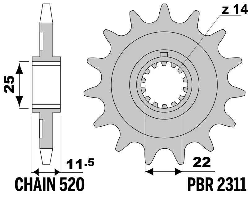 PBR staal standaard voor tandwiel 2311 - 520