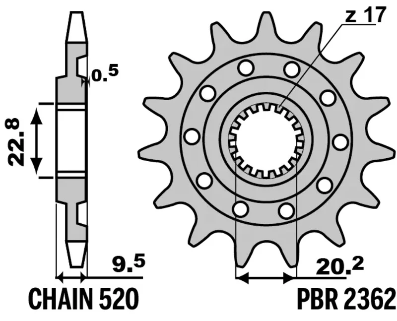 PBR staal standaard voor tandwiel 2362 - 520
