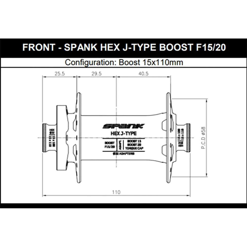 SPANK HEX 15/20 mm Boost voornaaf Zwart