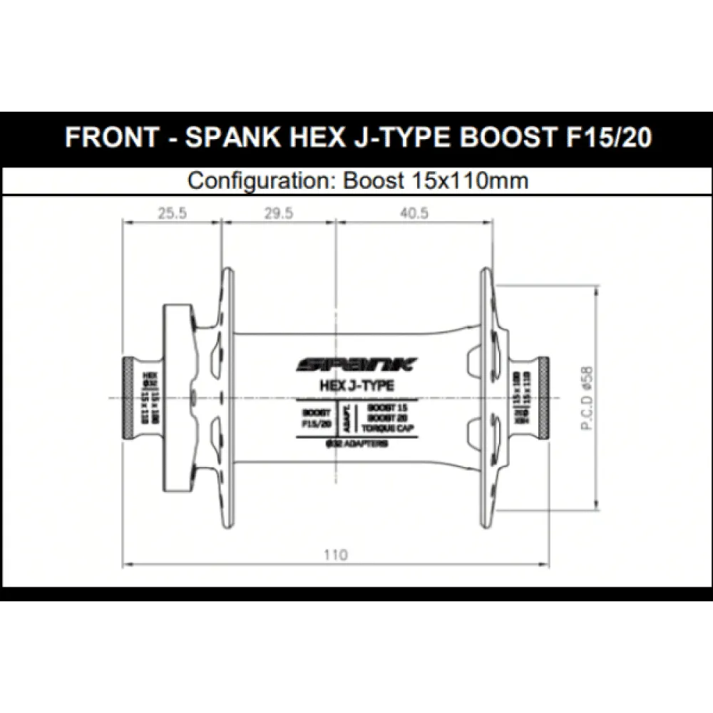 SPANK HEX J-Type 15/20 mm Boost rood voornaaf