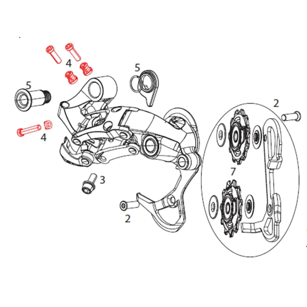 SRAM X9 Type 2 / X9 2011 (10v) Achterderailleurlagerschroeven en -stops #11.7515.055.000