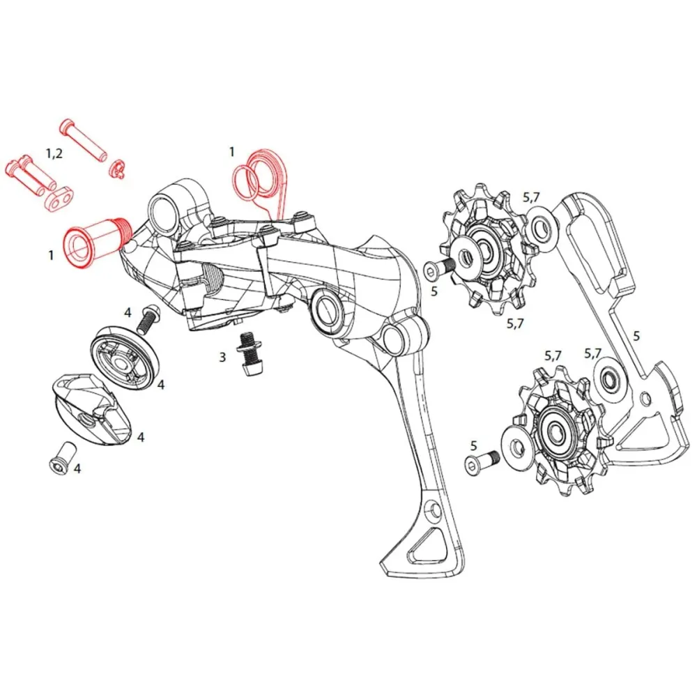 SRAM X01 DH 10V achterderailleur montage- en stelschroeven #11.7518.033.001