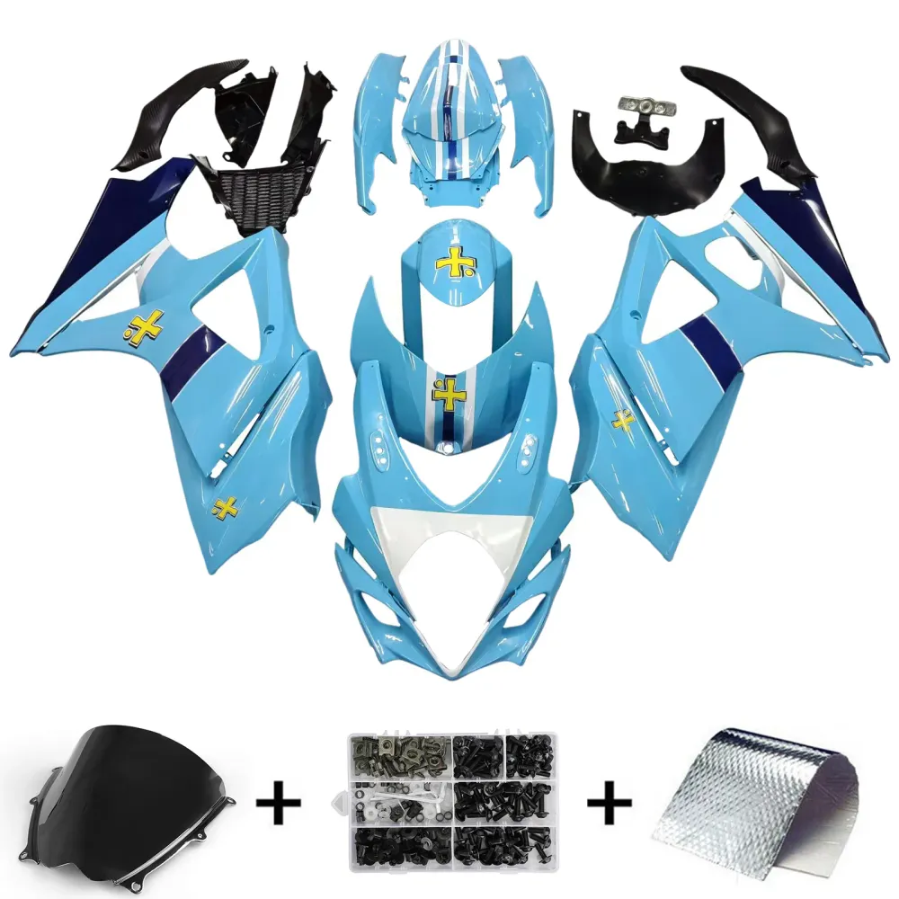 Amotopart 2007-2008 Suzuki GSXR1000 kuiplichtblauw met gele logo-kit