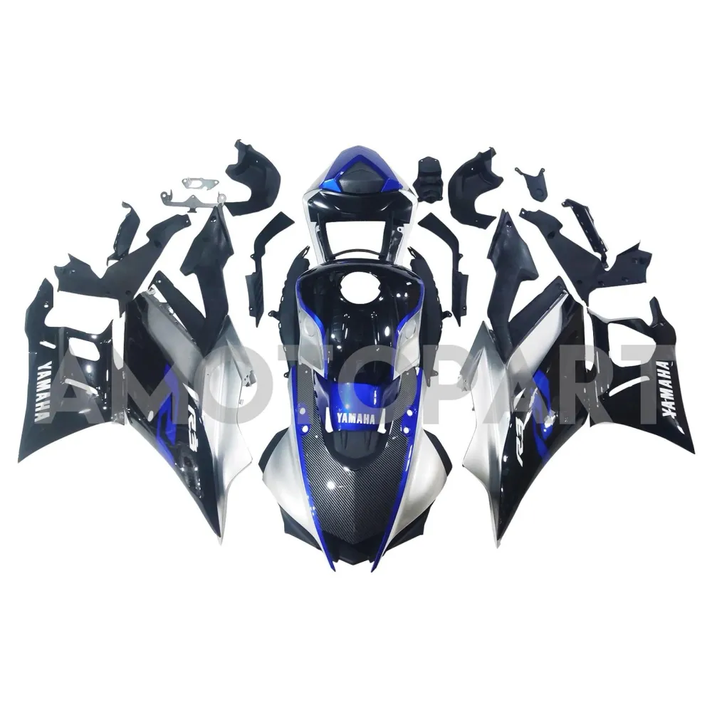 Amotopart Yamaha 2019-2021 YZF R3/YZF R25 Blue & Silver Carbon Fiber Fairing Kit