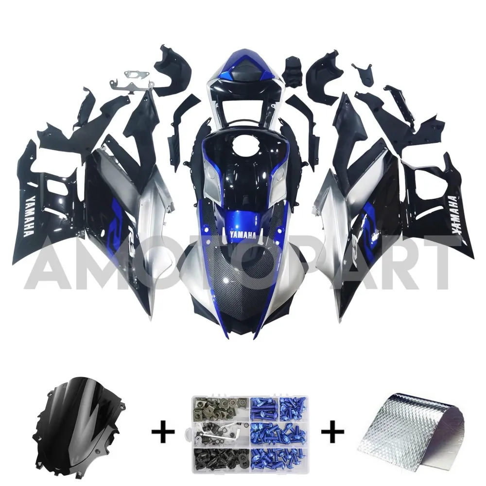 Amotopart Yamaha 2019-2021 YZF R3/YZF R25 Blue & Silver Carbon Fiber Fairing Kit