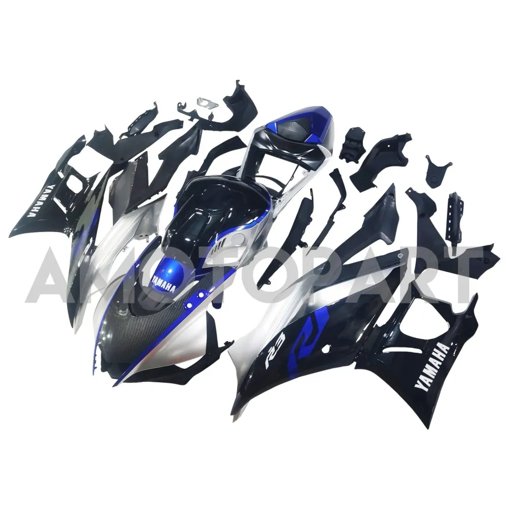 Amotopart Yamaha 2019-2021 YZF R3/YZF R25 Blue & Silver Carbon Fiber Fairing Kit