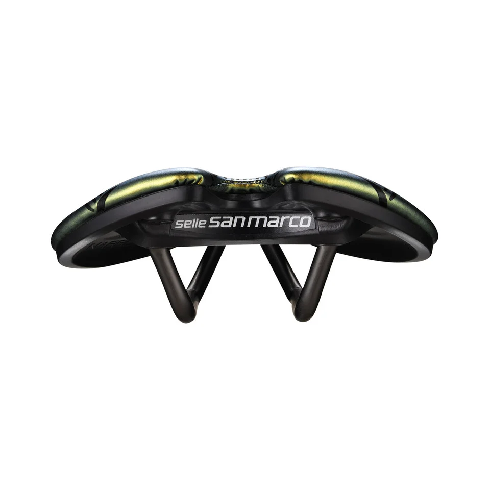 Zadel SAN MARCO ASPIDE SHORT OPEN-FIT RACING L3 Breedte 155mm Stalen rails Xsilite Goud