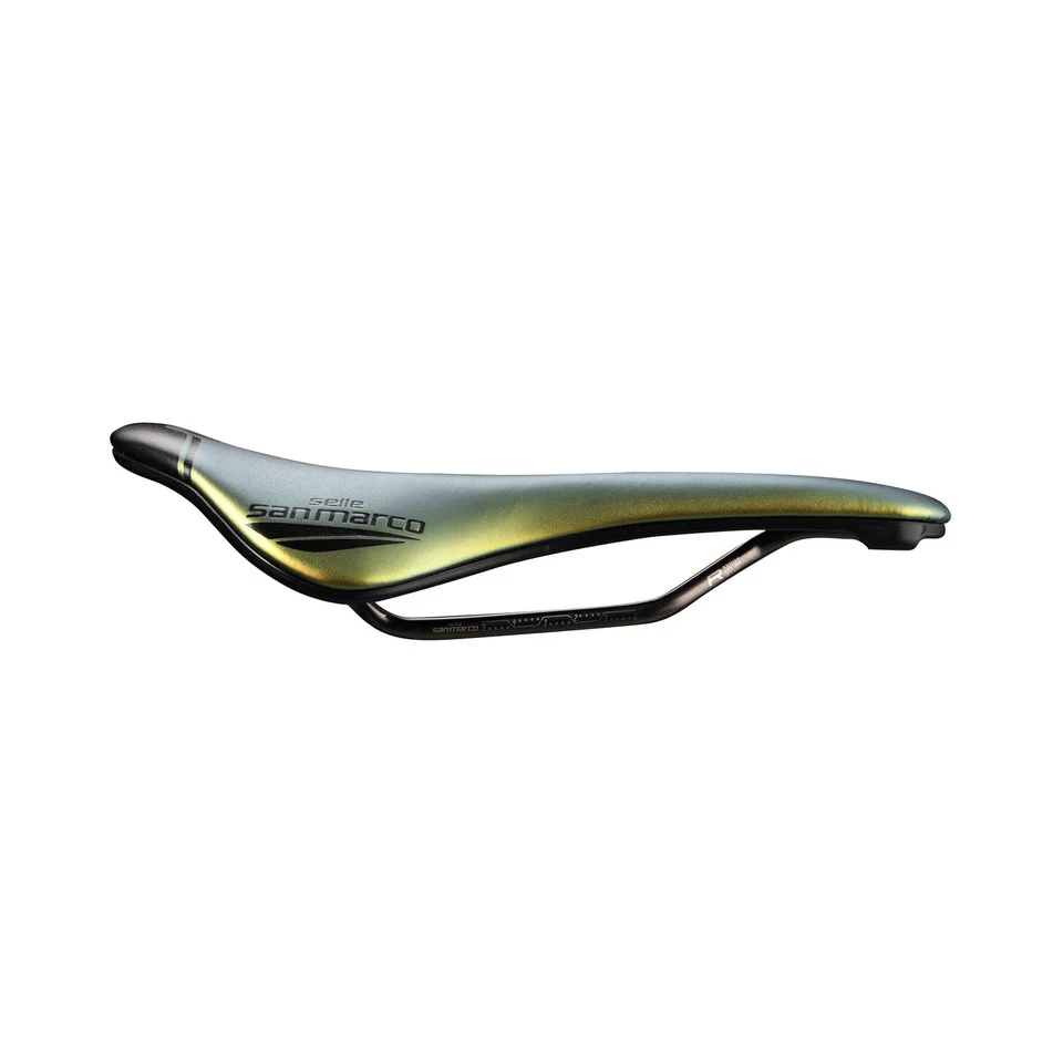 Zadel SAN MARCO SHORTFIT 2.0 OPEN-FIT RACING S3 Breedte 144mm Stalen rails Xsilite Goud