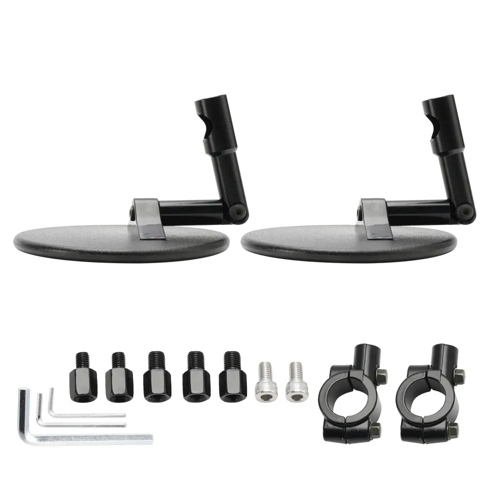 ZWART RONDE PAAR STUURSPIEGELS SUPERBIKE SUPERMOTO BAR EINDSPIEGEL M8 M10