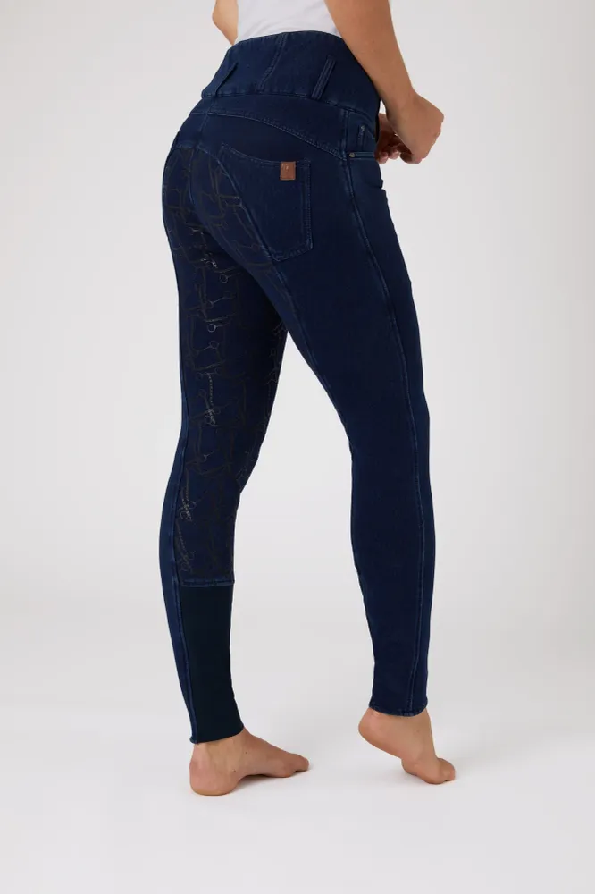 Kacy Women's Denim Thermo Full Seat Breeches Dark Blauw 8