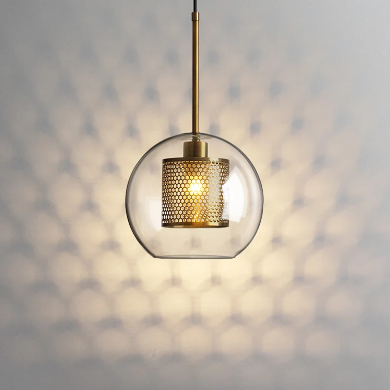 Glashelder Glass Orb Pendant Lighting Modernity 1 Head Hanging Ceiling Light Inside Mesh Cage Heavy Duty constructie Silver