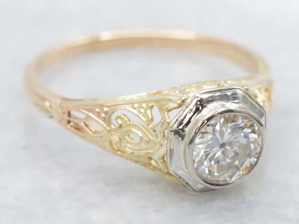 Art Deco Bezel Set Diamond Solitaire Engagement Ring Heavy Duty uitvoering