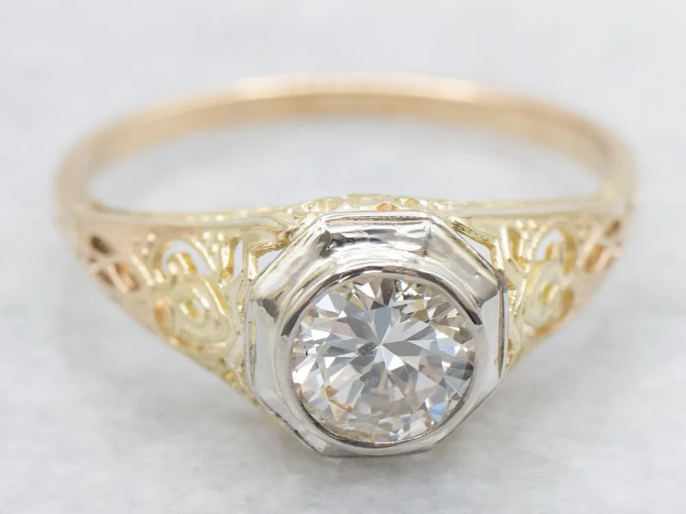 Art Deco Bezel Set Diamond Solitaire Engagement Ring Heavy Duty uitvoering