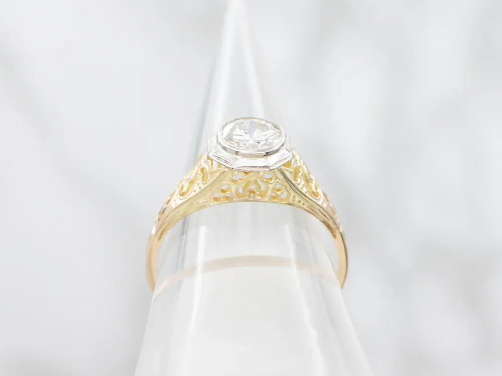 Art Deco Bezel Set Diamond Solitaire Engagement Ring Heavy Duty uitvoering