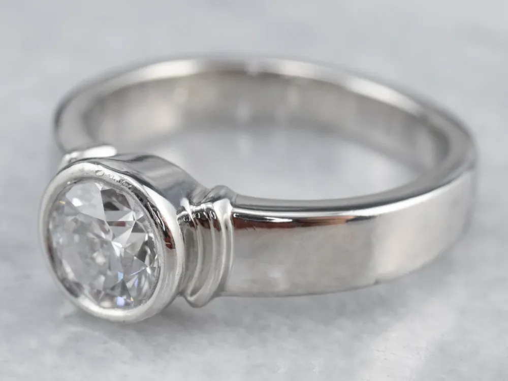 Bezel Set Diamond Platinum Solitaire Engagement Ring Gietijzeren remschijf