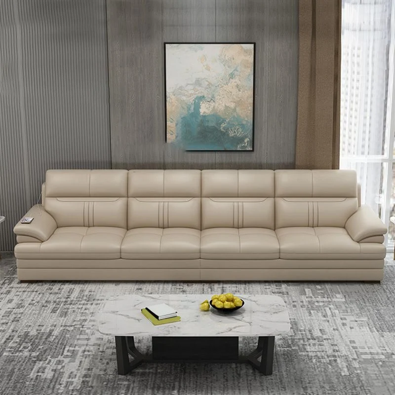 Contemporary Stationary Cream Genuine Natuurleer Recessed Arm Sofa 106l
