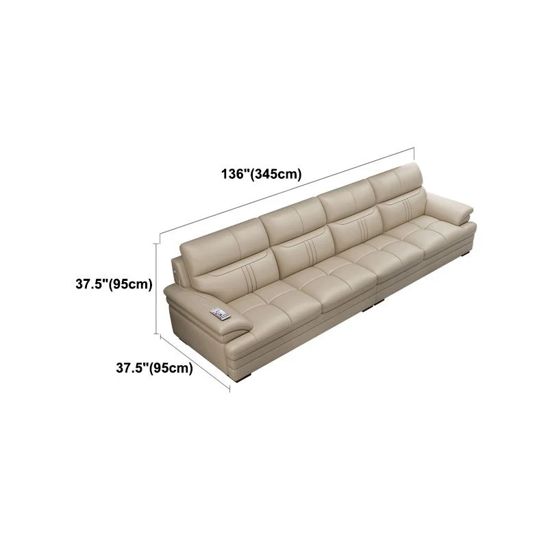 Contemporary Stationary Cream Genuine Natuurleer Recessed Arm Sofa 106l